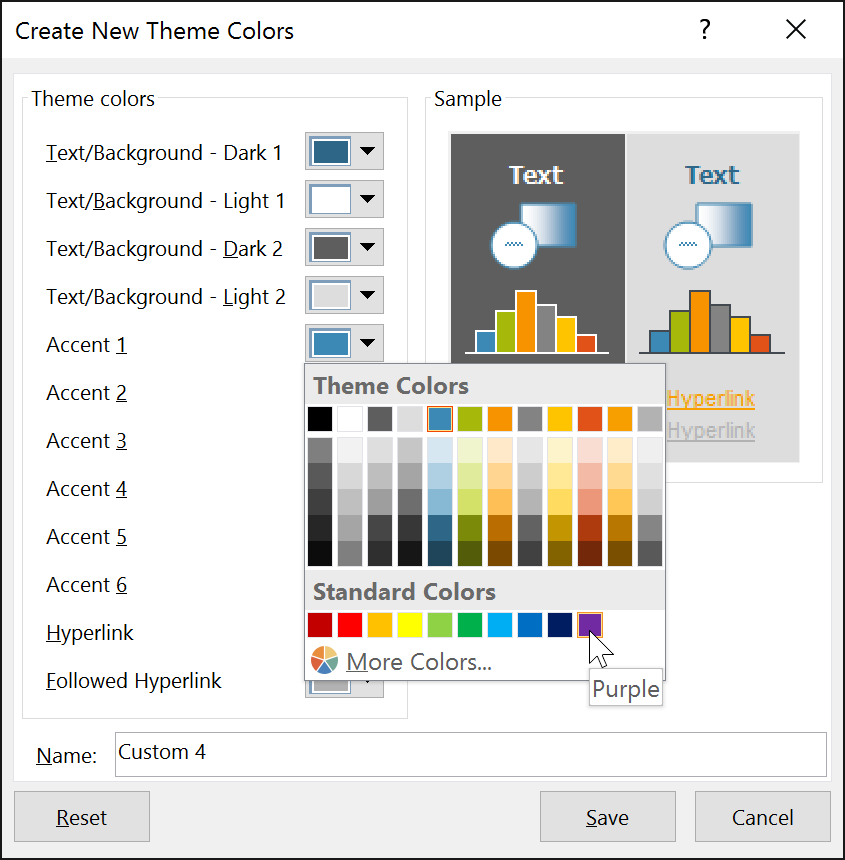 a dialog box showing the current theme colors a dialog box showing the current theme colors
